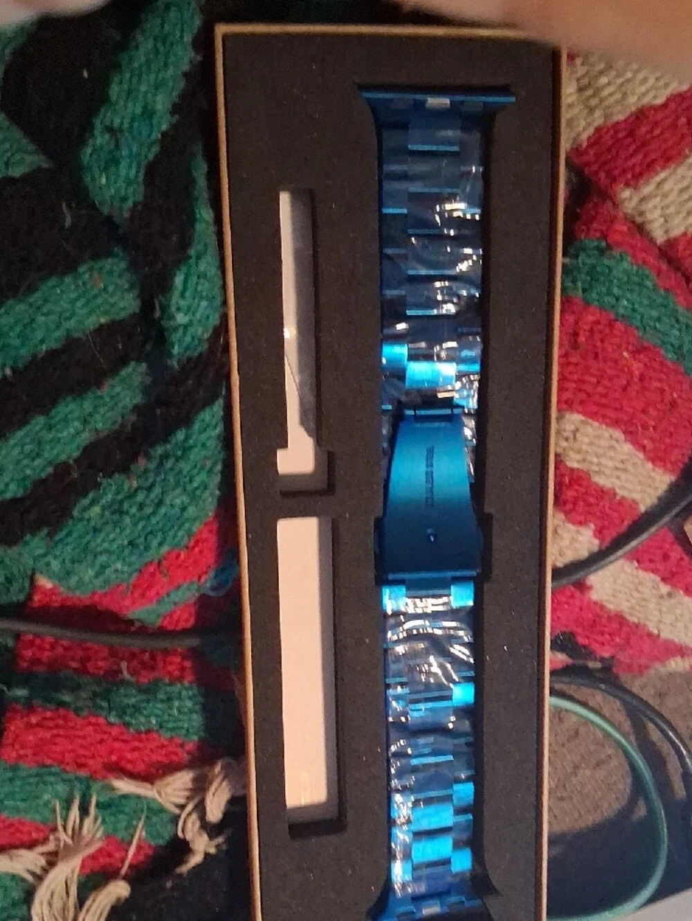 Blue & Gold Stainless Steel Watch Band - Solid Link Clasp